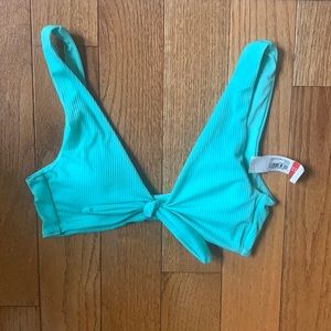 Teal tie front bikini top